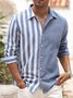 Men's Casual Striped Print Long Sleeve Shirts Cotton Linen Button Up Big and Tall Shirts