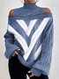 Half Turtleneck Casual Plain Color Block Cold-Shoulder Sweater