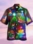 Mens Fun Christmas Pine Tree Print Loose Short Sleeve Shirts