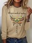 Women's Whisper Words Of Wisdom Butterfly Printed Graphic Cotton-Blend Simple Long Sleeve Top
