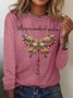 Women's Whisper Words Of Wisdom Butterfly Printed Graphic Cotton-Blend Simple Long Sleeve Top