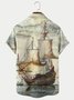  Men's 50‘s Vintage Aloha Shirts Nautical Sailing Art Painting Wrinkle Free Seersucker Oversized Hawaiian Shirts