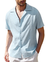 Plain Shirt Collar Cotton And Linen Short Sleeve Short Sleeve Shirt