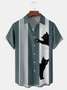 Cat Chest Pocket Short Sleeve Bowling Shirt