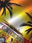  Sunset Ocean Sightseeing Bus Coconut Tree Breast Pocket Hawaiian Shirt Oversized Vacation Shirt