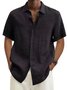 Men's Solid Color Cotton Linen Button Short Sleeve Shirt