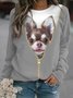 Women Dog Pattern Long Sleeve Shift Long Sleeve Sweatshirt