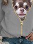 Women Dog Pattern Long Sleeve Shift Long Sleeve Sweatshirt