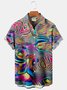  Neon Ombre Hawaiian Breast Pocket Shirt Oversized Vacation Wrinkle-Free Shirt