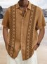  Cotton Linen Ethnic Aztec Pattern Retro Bowling Shirt Oversized Vacation Aloha Shirt