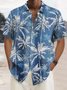  Linen Hawaiian Coconut Tree Blue Print Chest Bag Shirt Plus Size Holiday Shirt