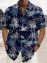  Linen Hawaiian Coconut Tree Blue Print Chest Bag Shirt Plus Size Holiday Shirt