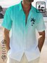  Men's Cotton Linen Gradual Texture Coconut Tree Print Chest Bag Shirt Plus Size Shirt