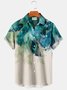  Cotton Linen Gradient Tropical Leaf Print Men's Vacation Beach Hawaiian Big & Tall Aloha Shirt