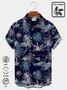  Linen Hawaiian Coconut Tree Blue Print Chest Bag Shirt Plus Size Holiday Shirt