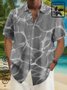 Royaura Cotton hemp Hawaiian blue wavy texture art men's button pocket shirt