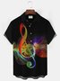 Mens Music Note Print Lapel Casual Loose Short Sleeve Hawaiian Shirt