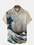 Mens Vintage Ukiyoe Hawaiian Shirts Casual Wave Print Pocket Short Sleeve Top