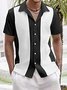 Men's Casual 50s Retro Bowling Shirts Vertical Striped Two Tone Camp Short Sleeve Tops