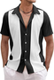 Men's Casual 50s Retro Bowling Shirts Vertical Striped Two Tone Camp Short Sleeve Tops