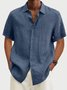 Men's Solid Color Cotton Linen Button Short Sleeve Shirt