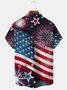 JoyMitty Holiday Casual Blue Independence Day Men's Camp Shirts Plus Stretch American Flag Aloha Pocket Shirts