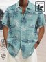  Linen Hawaiian Coconut Tree Blue Print Chest Bag Shirt Plus Size Holiday Shirt