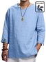 Men's Long Sleeve V-Neck Cotton Linen Loose Shirt