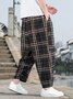 JoyMitty Ethnic Style Loose Plus Size Harem Pants Men's Plaid Color Matching Casual Nine Point Wide Leg Casual Pants