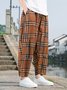 JoyMitty Ethnic Style Loose Plus Size Harem Pants Men's Plaid Color Matching Casual Nine Point Wide Leg Casual Pants