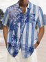  Vintage Cotton American Flag Coconut Tree Print Breast Pocket Shirt Plus Size Shirt