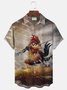 JoyMitty Vintage 50’s Fun Cartoon Kung Fu Rooster Men's Camp Shirts Aloha Pocket Hawaiian Shirts