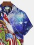 JoyMitty American Flag Dinosaur Print Beach Men's Hawaiian Oversized Short Sleeve Shirt with Pockets
