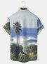 JoyMitty Seaside Coconut Tree Scenery Print Beach Men's Hawaiian Oversized Shirt with Pockets