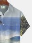 JoyMitty Seaside Coconut Tree Scenery Print Beach Men's Hawaiian Oversized Shirt with Pockets
