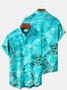 Beach Vacation Light Green Men's Hawaiian Shirts Pool Water Ripple Starfish Art Large Size Aloha Camp Pocket Shirts