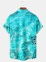 Beach Vacation Light Green Men's Hawaiian Shirts Pool Water Ripple Starfish Art Large Size Aloha Camp Pocket Shirts