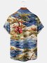 Beach Vacation Blue Men's Hawaiian Shirts Island Music Coconut Tree Guitar Cartoon Ocean Wave Art Plus Size Aloha Camp Pocket Shirts