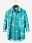 JoyMitty Hawaiian Water Ripple Green Print Men's Button Down Pocket Long Sleeve Shirt