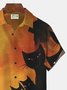 Halloween Black Cat Print Beach Men's Hawaiian Oversized Short Sleeve Shirt with Pockets