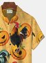 JoyMitty Rooster Halloween Pumpkin Print Beach Men's Hawaiian Oversized Short Sleeve Shirt with Pockets