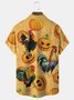 JoyMitty Rooster Halloween Pumpkin Print Beach Men's Hawaiian Oversized Short Sleeve Shirt with Pockets