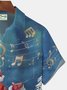 Santa Sing Music Print Beach Men's Hawaiian Oversized Shirt with Pockets