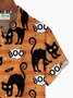 Halloween Black Cat Color Contrast Stripes Print  Men's Hawaiian Oversized Shirt with Pockets