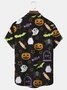 JoyMitty Halloween Dinosaur Print Beach Men's Hawaiian Oversized Short Sleeve Shirt with Pockets