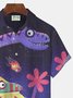 JoyMitty Dinosaur Cartoon Print Beach Men's Hawaiian Oversized Short Sleeve Shirt with Pockets