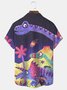 JoyMitty Dinosaur Cartoon Print Beach Men's Hawaiian Oversized Short Sleeve Shirt with Pockets