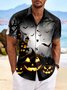 JoyMitty Scary Bat Pumpkin Print Men's Hawaiian Oversized Shirt with Pockets