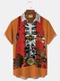 JoyMitty Halloween Denim Pumpkin Pirate Vintage Print Men's Button Pocket Short Sleeve Shirt