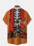 JoyMitty Halloween Denim Pumpkin Pirate Vintage Print Men's Button Pocket Short Sleeve Shirt